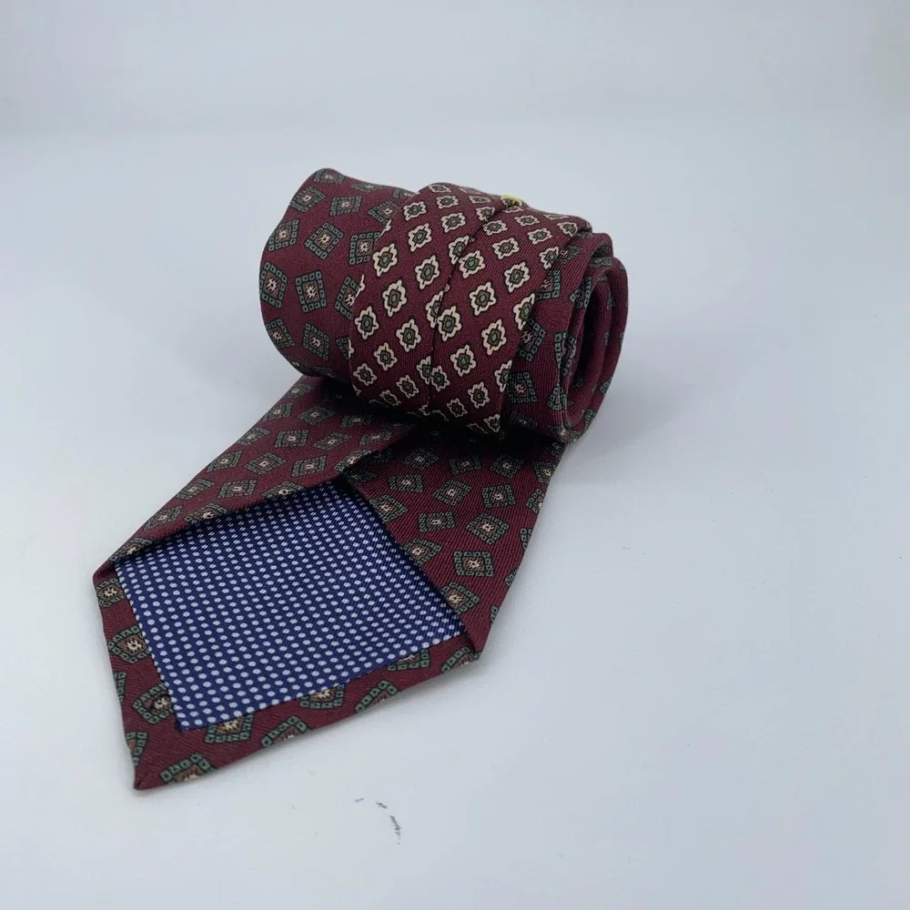 Eton Tie Mens‎ One Size Burgundy Patterned Silk Classic Fit Necktie Italy Made